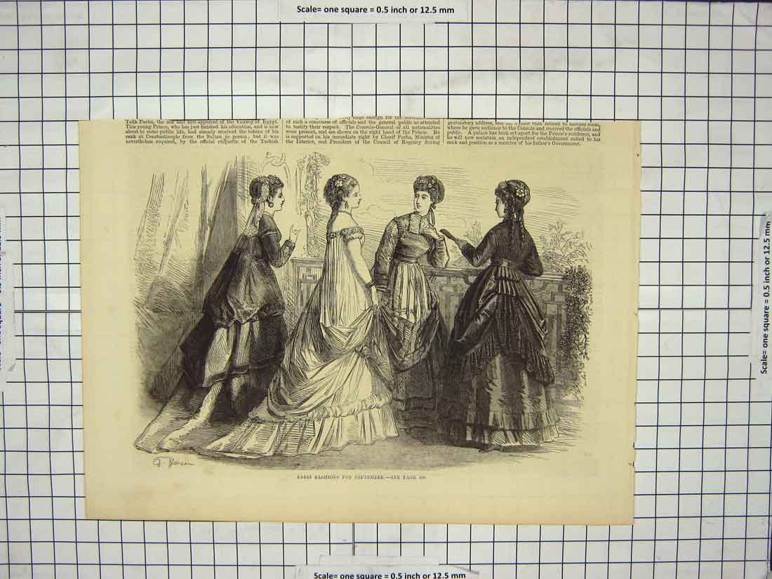 Original Old Antique Print Paris Fashion September Ladies Dresses