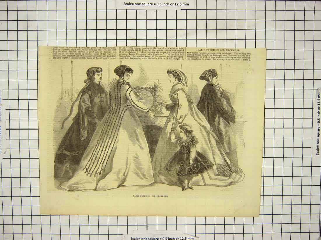Original Old Antique Print Paris Fashion December Ladies Dresses