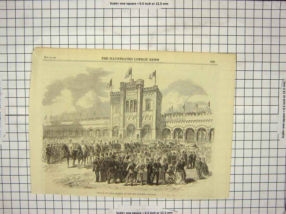 Original Old Antique Print 1866 Arrival King LeopTir National Brussels War 19th