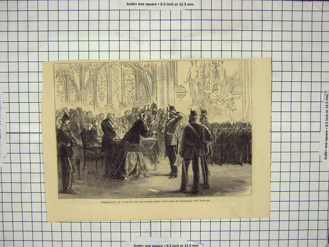 Old Antique Print Presentation Prizes London Rifle Volunteers Guildhall