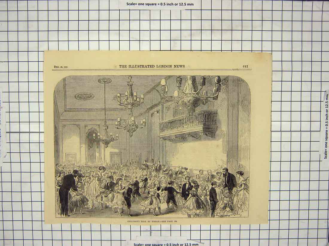 Original Old Antique Print 1866 Children'S Ball Boston America Dancing Party