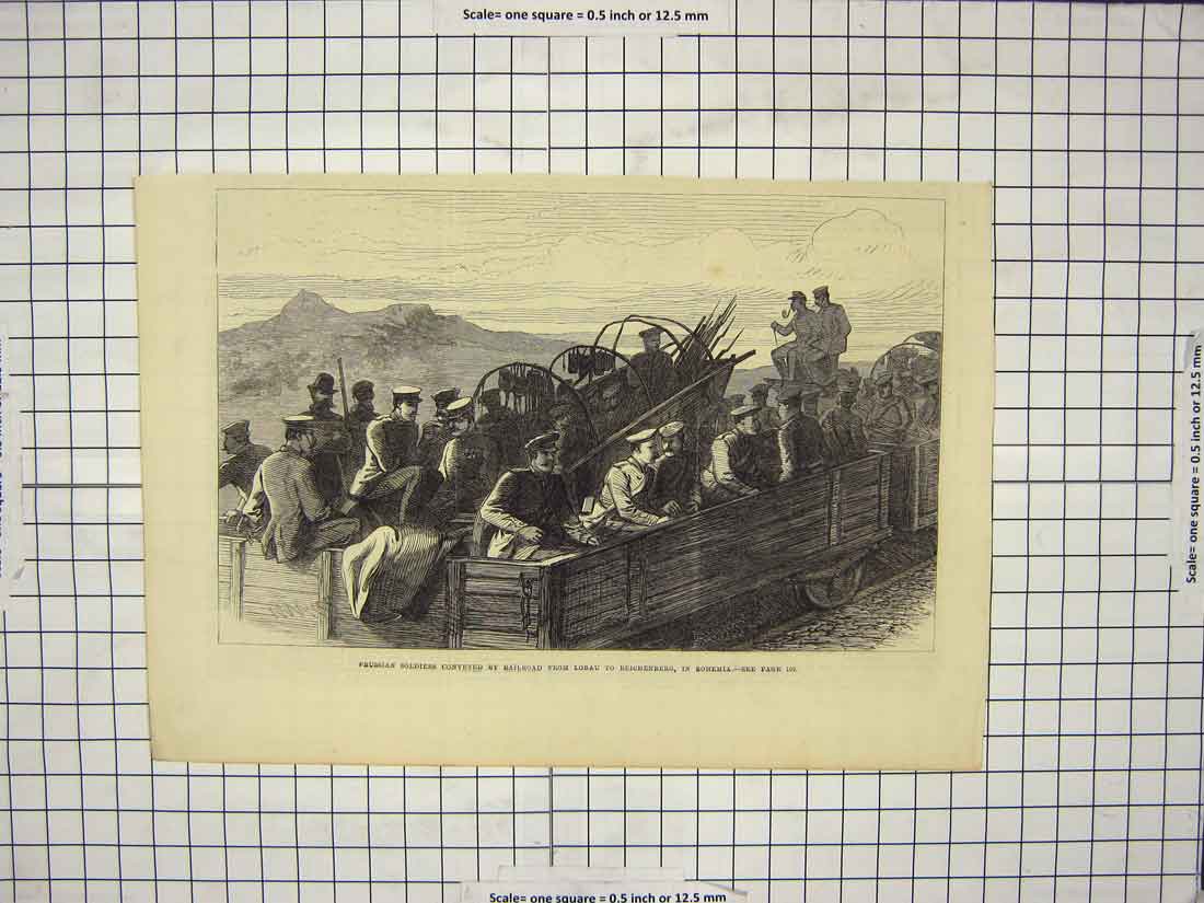 Original Old Antique Print Prussian Siers Railway Train Lobau Reichenberg