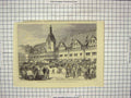 Original Old Antique Print Market Place Rath-Haus Leipsic Saxony Street Scene