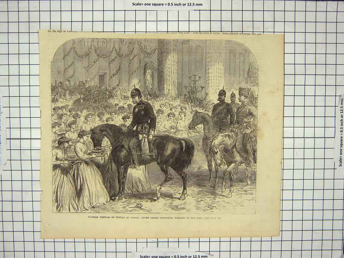 Old Antique Print Prussian Festival Victory Berlin Wreaths King Germany