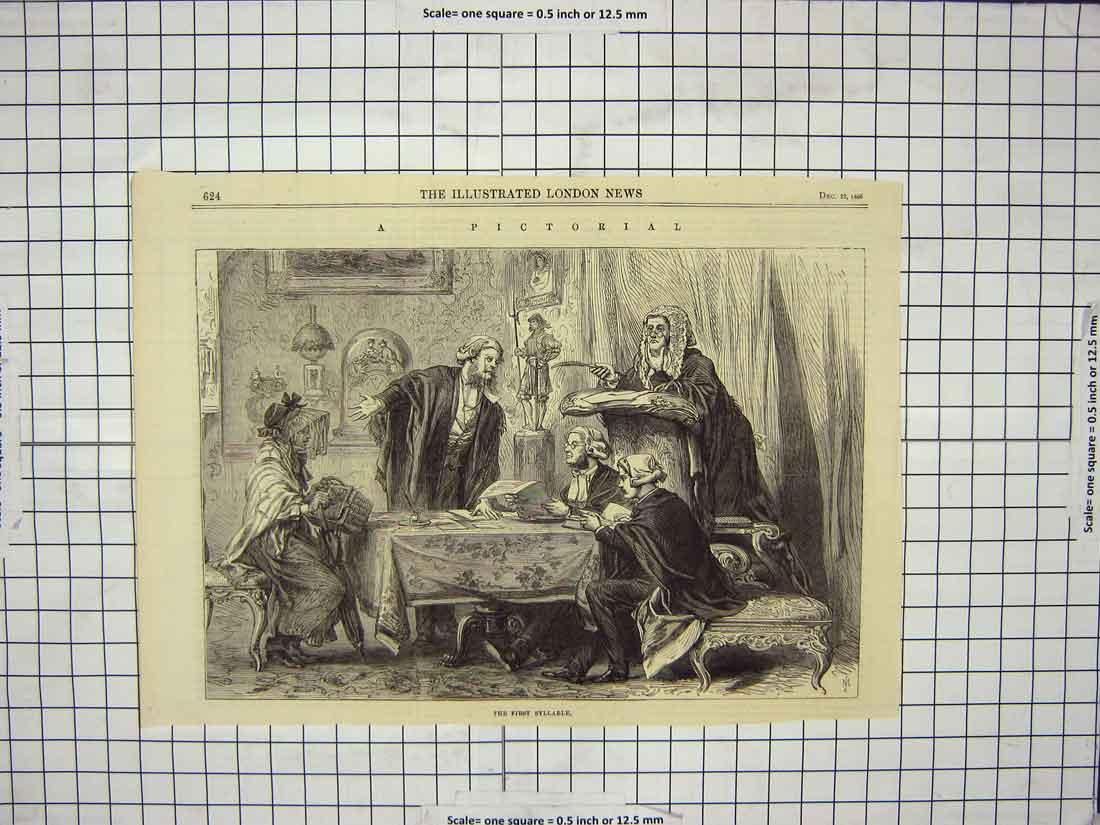 Original Old Antique Print 1866 House Family Scene Meeting Table 19th