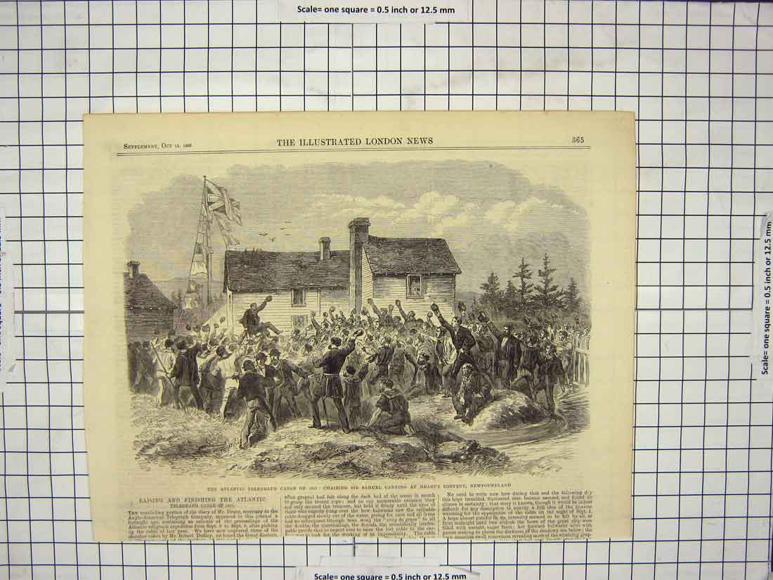 Original Old Antique Print 1866 Atlantic Telegraph Samuel Canning Newfoundland