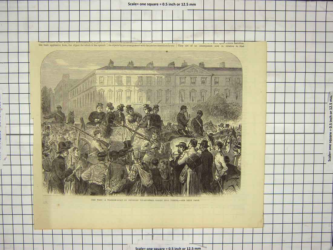 Original Old Antique Print War Waggon Load Prussian Vivandieres Vienna Siers