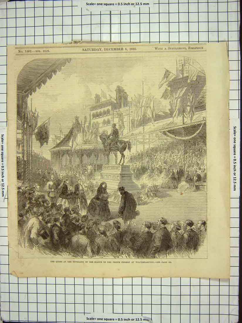Original Old Antique Print Queen Unveiling Statue Prince Consort Wolverhampton