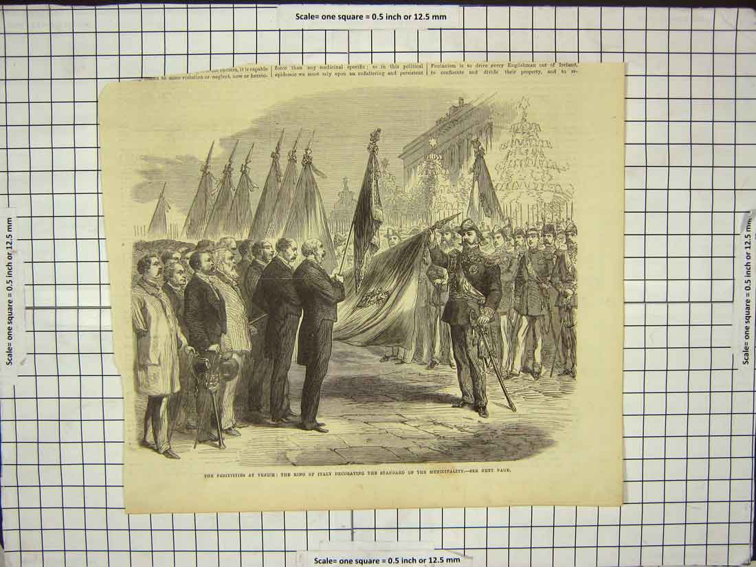 Original Old Antique Print Festivities Venice King Italy Standard Municipality