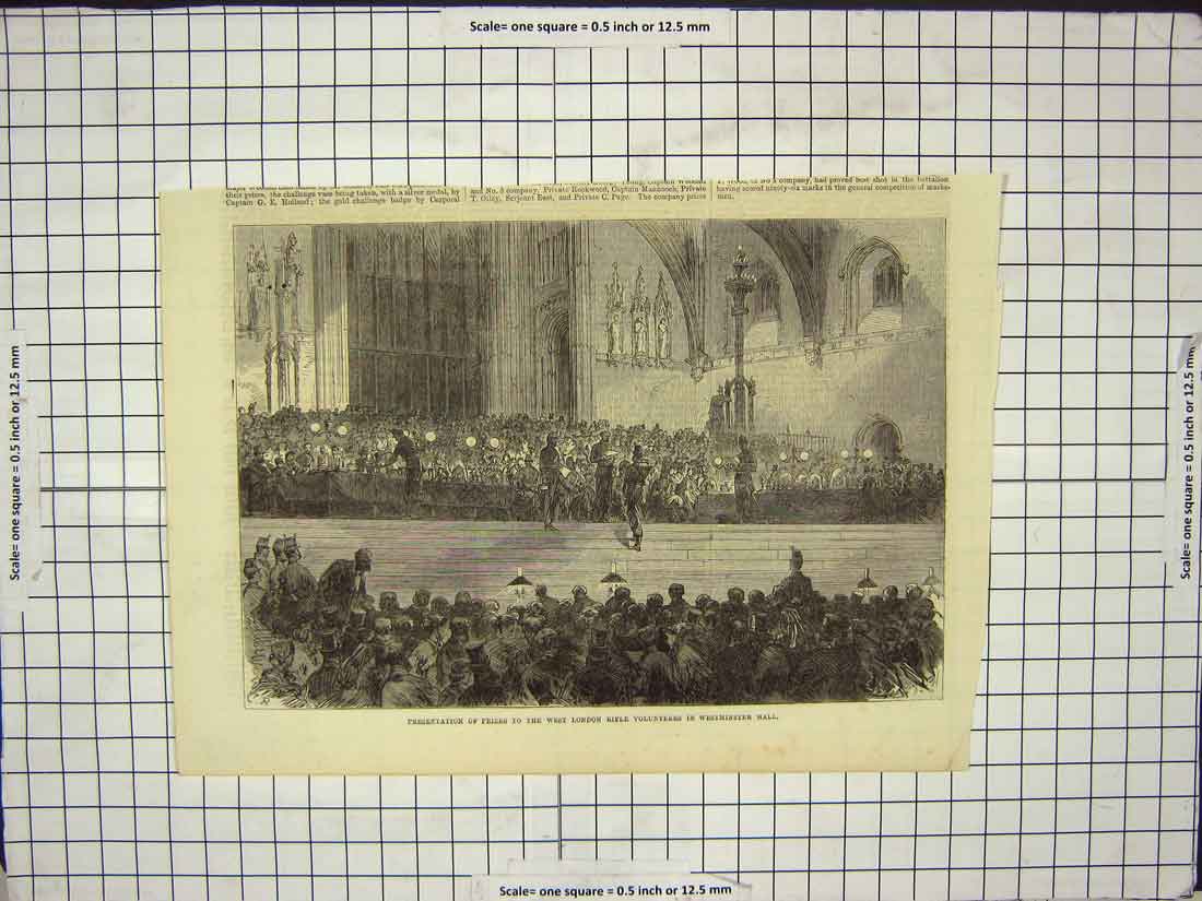 Old Antique Print Presentation Prizes London Rifle Volunteers Westminster