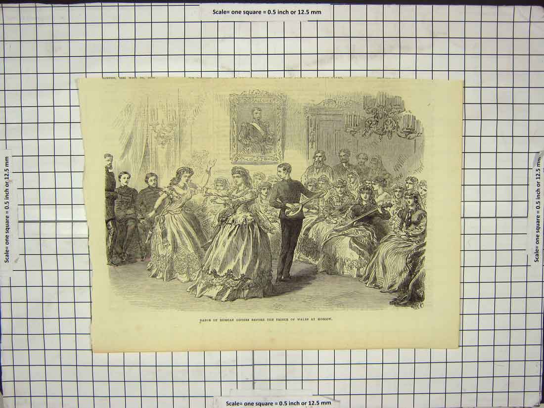 Original Old Antique Print Dance Russian Gipsies Prince Wales Moscow Russia
