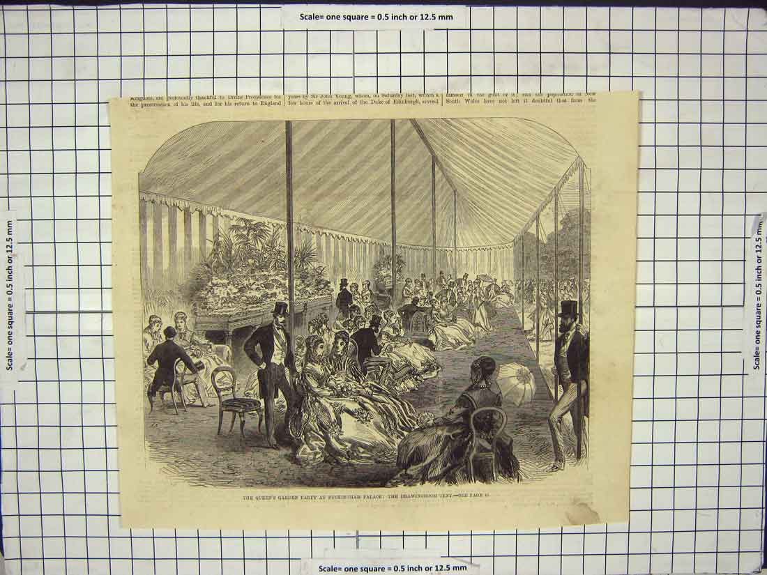 Old Antique Print Queen Garden Party Buckingham Palace Drawingroom Tent