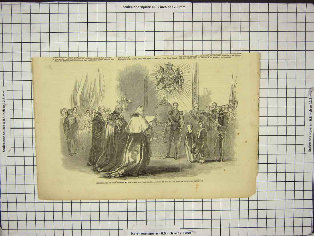 Original Old Antique Print Address Royal Highness Prince Albert Coal Exchange