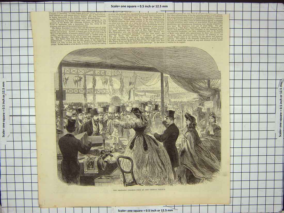 Original Old Antique Print Dramatic College Fete Crystal Palace London England