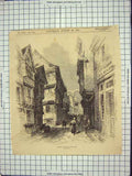 Old Antique Print 1871 Street Scene Morlaix Brittany France Architecture 19th
