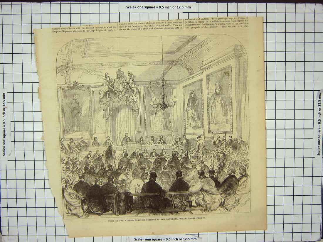 Old Antique Print Trial Windsor Election Petition Townhall London England