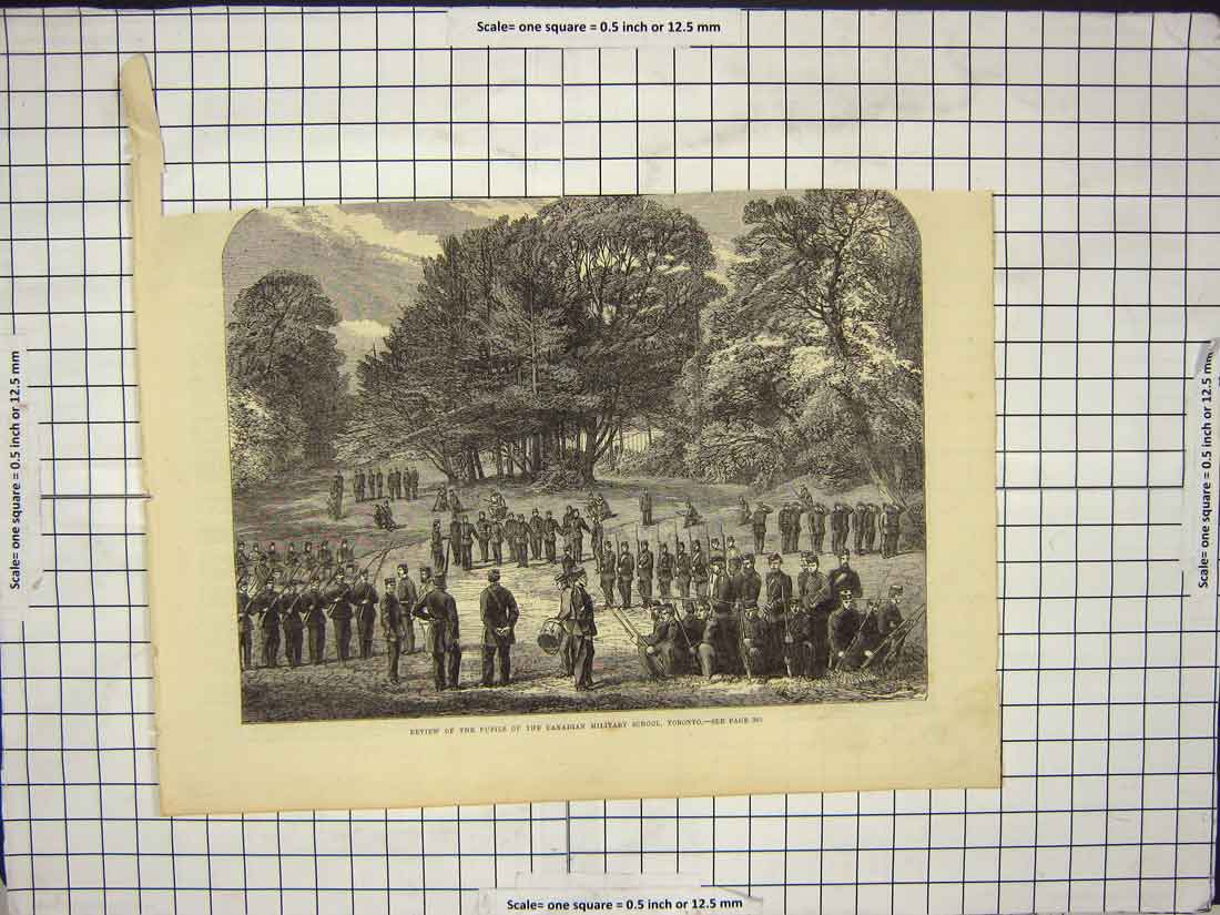 Old Antique Print Review Pupils Canadian Military School Toronto Canada