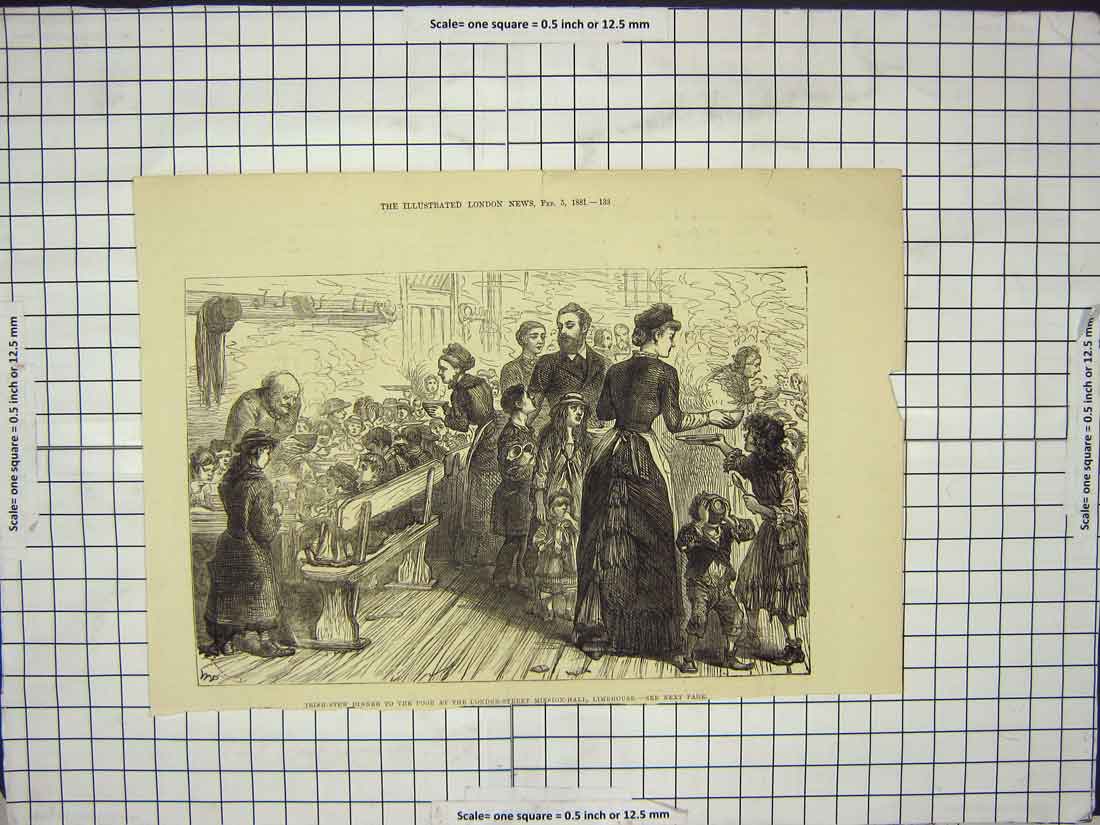 Original Old Antique Print 1881 Irish-Stew Dinner Poor Conder Street Limehouse