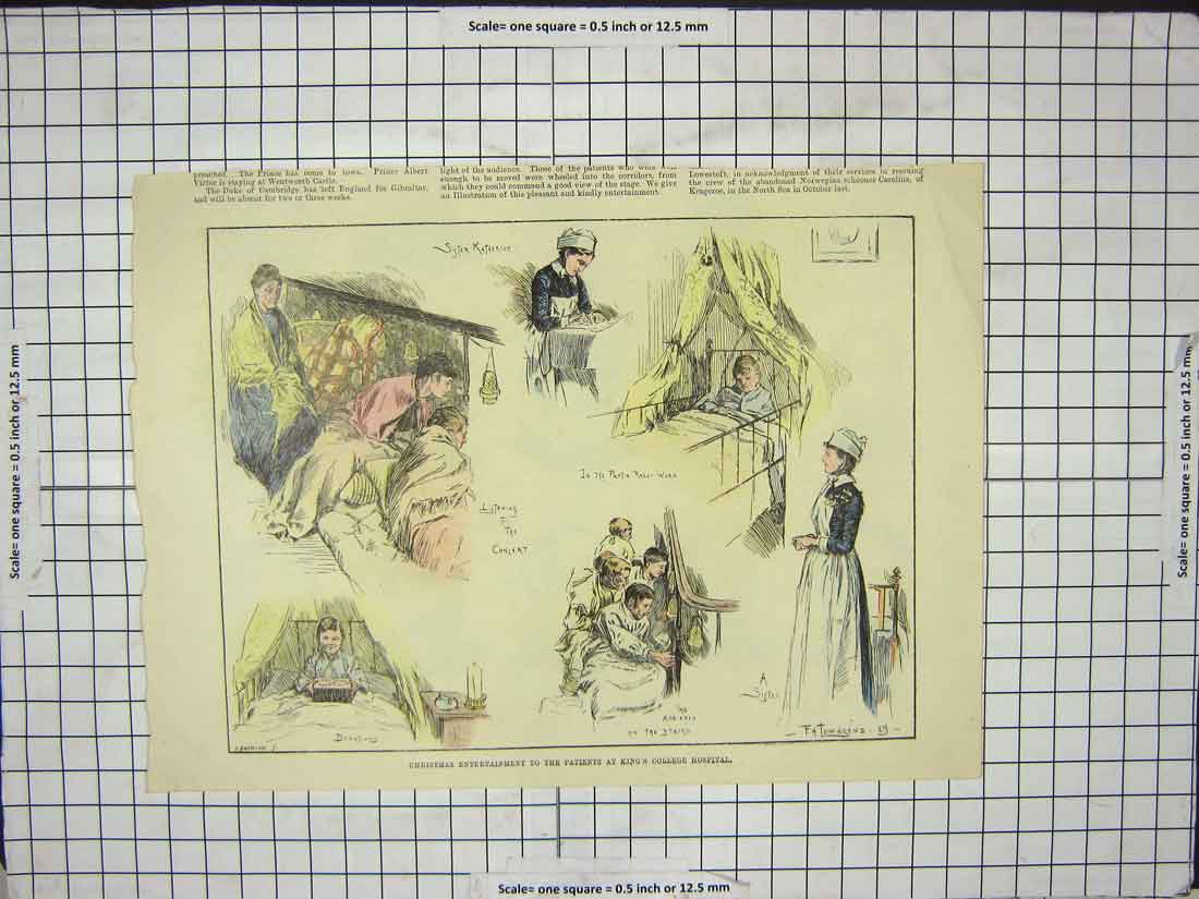 Original Old Antique Print Christmas Entertainment King'S College Hospital