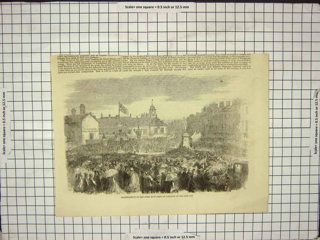 Original Old Antique Print Inauguaration Steel Monument Carlisle 16Th Ult