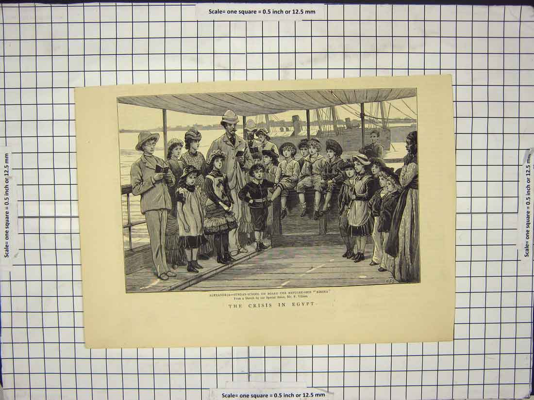 Old Antique Print Alexandria Sunday School Refugee Ship Rosina Children