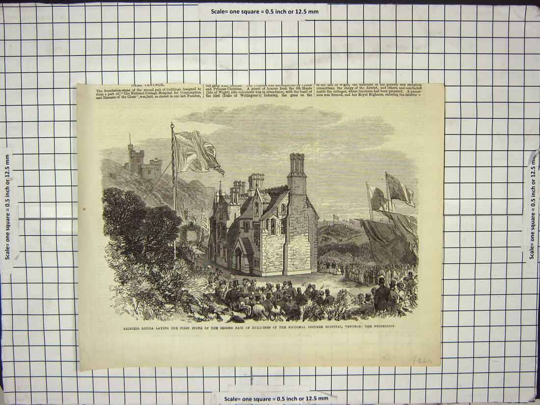 Original Old Antique Print 1869 Princess Louisa Cottage Hospital Ventnor France