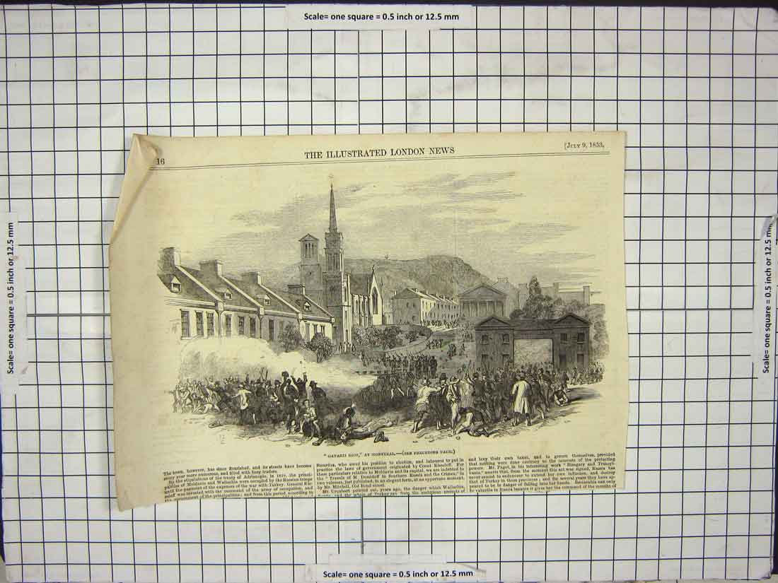 Original Old Antique Print 1853 Gavazzi Riot Montreal Canada Street Battle 19th