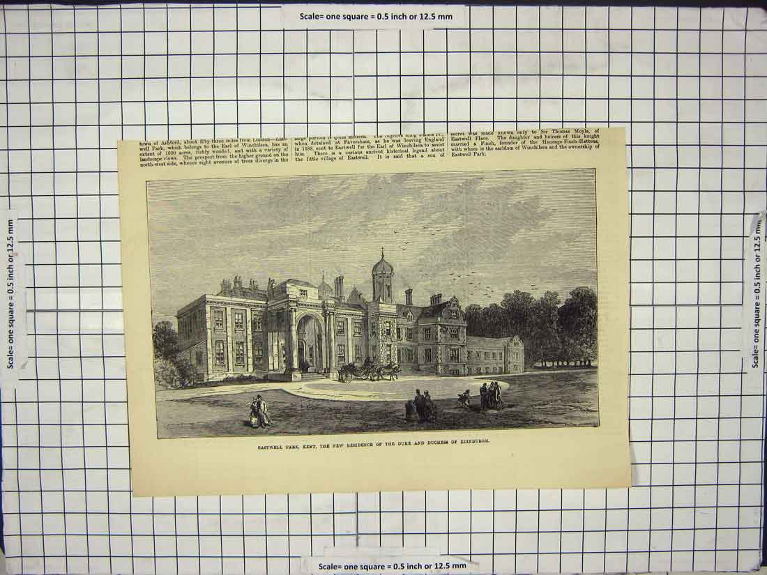 Original Old Antique Print Eastwell Park Kent Residence Duke Duchess Edinburgh