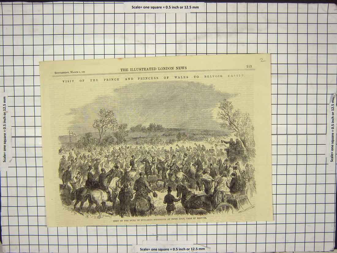 Old Antique Print 1866 Prince Wales Belvoir Castle Duke Rutland Foxhounds 19th