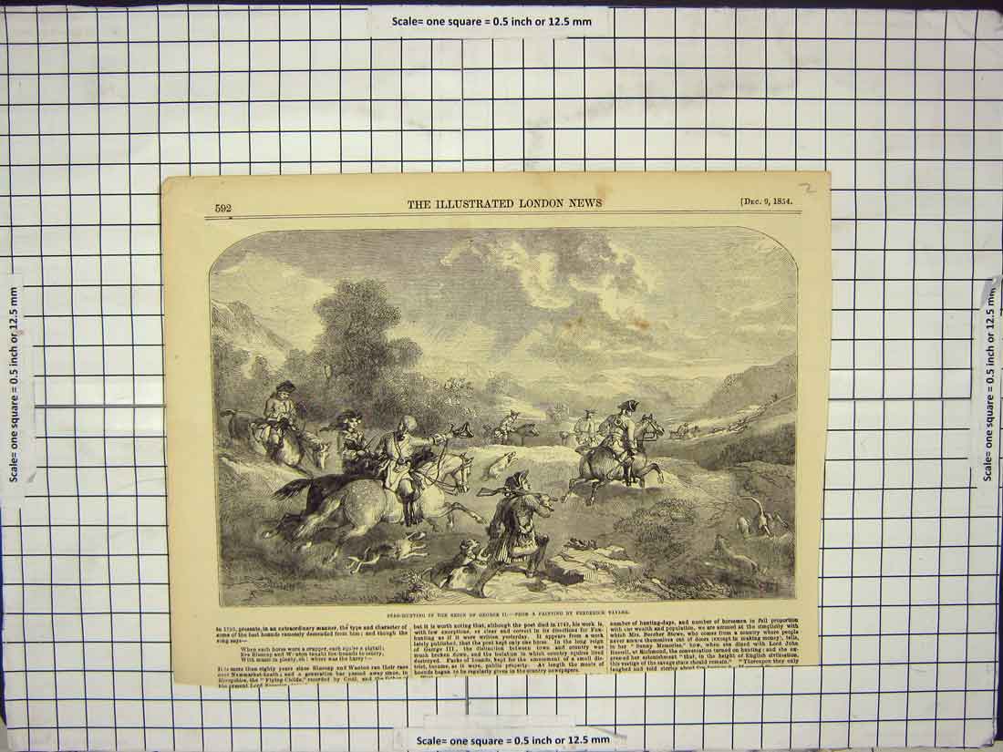 Original Old Antique Print 1852 Stag Hunting Reign George Ii Sport Horses 19th
