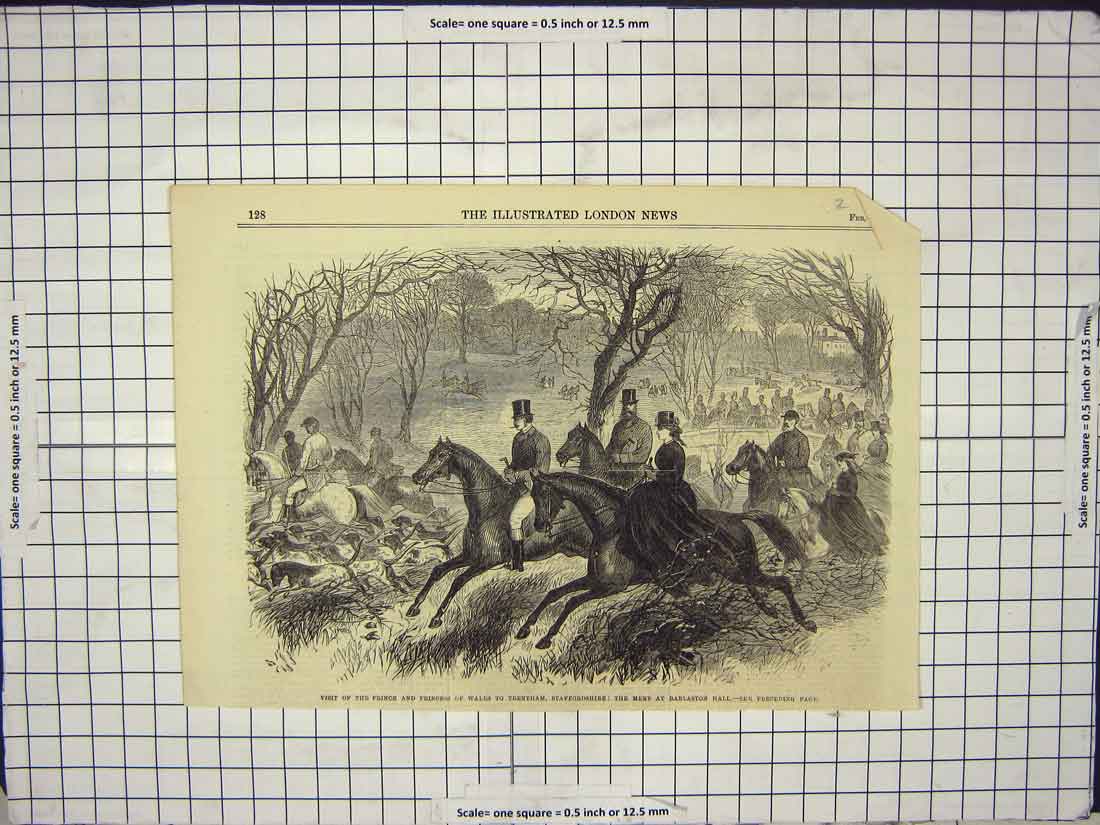 Old Antique Print 1866 Prince Wales Trentham Staffordshire Barlaston Hall 19th