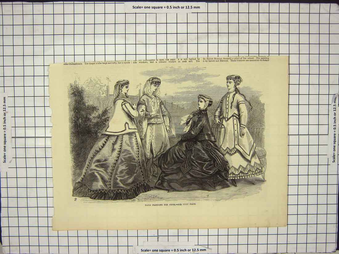 Original Old Antique Print Paris Fashion June Ladies Dresses 20th Century