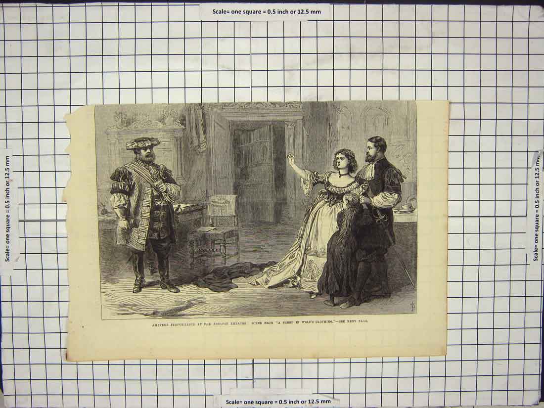 Original Old Antique Print Amateur Adelphi Theatre Sheep Wolf'S Clothing 20th
