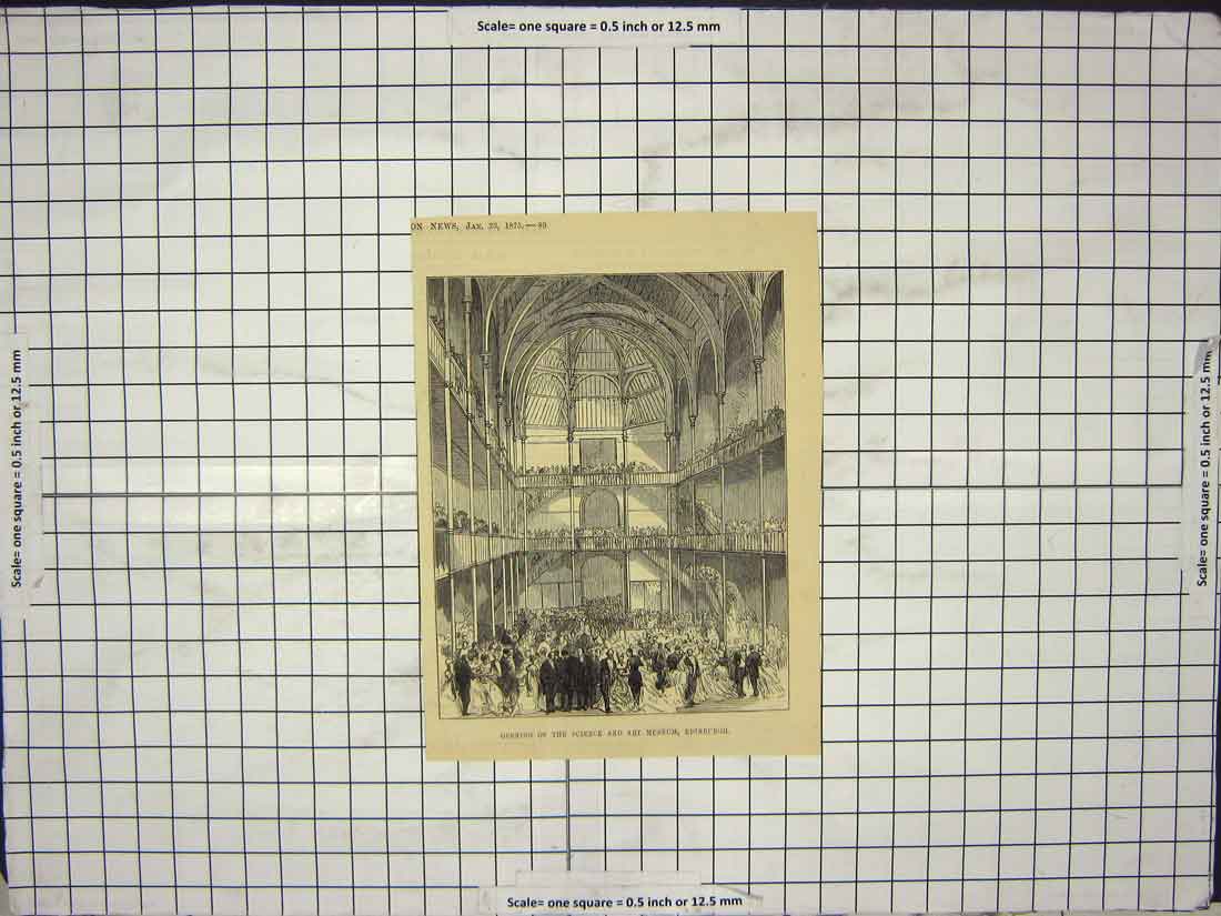Original Old Antique Print 1875 Opening Science Art Museum Edinburgh Scotland