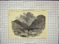 Original Old Antique Print 1847 Queen Scotland Pass Glencoe Mountains River