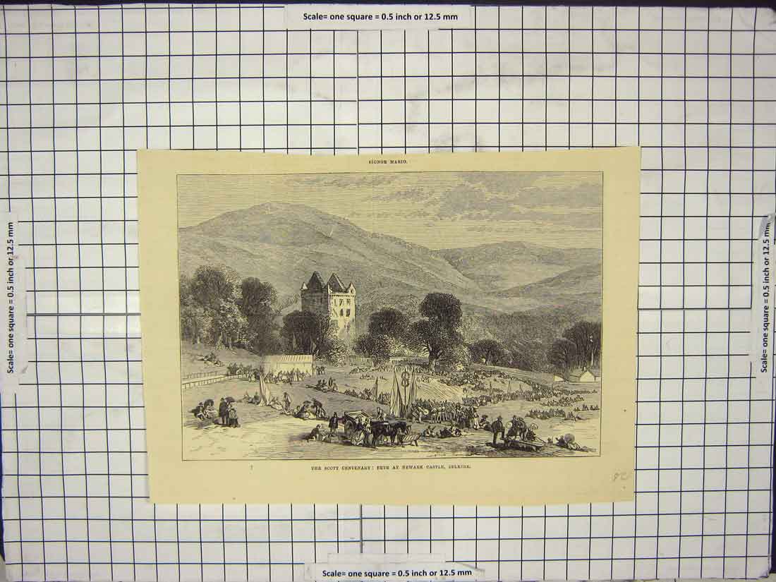Original Old Antique Print Scott Centenary Fete Newark Castle Selkirk Scotland