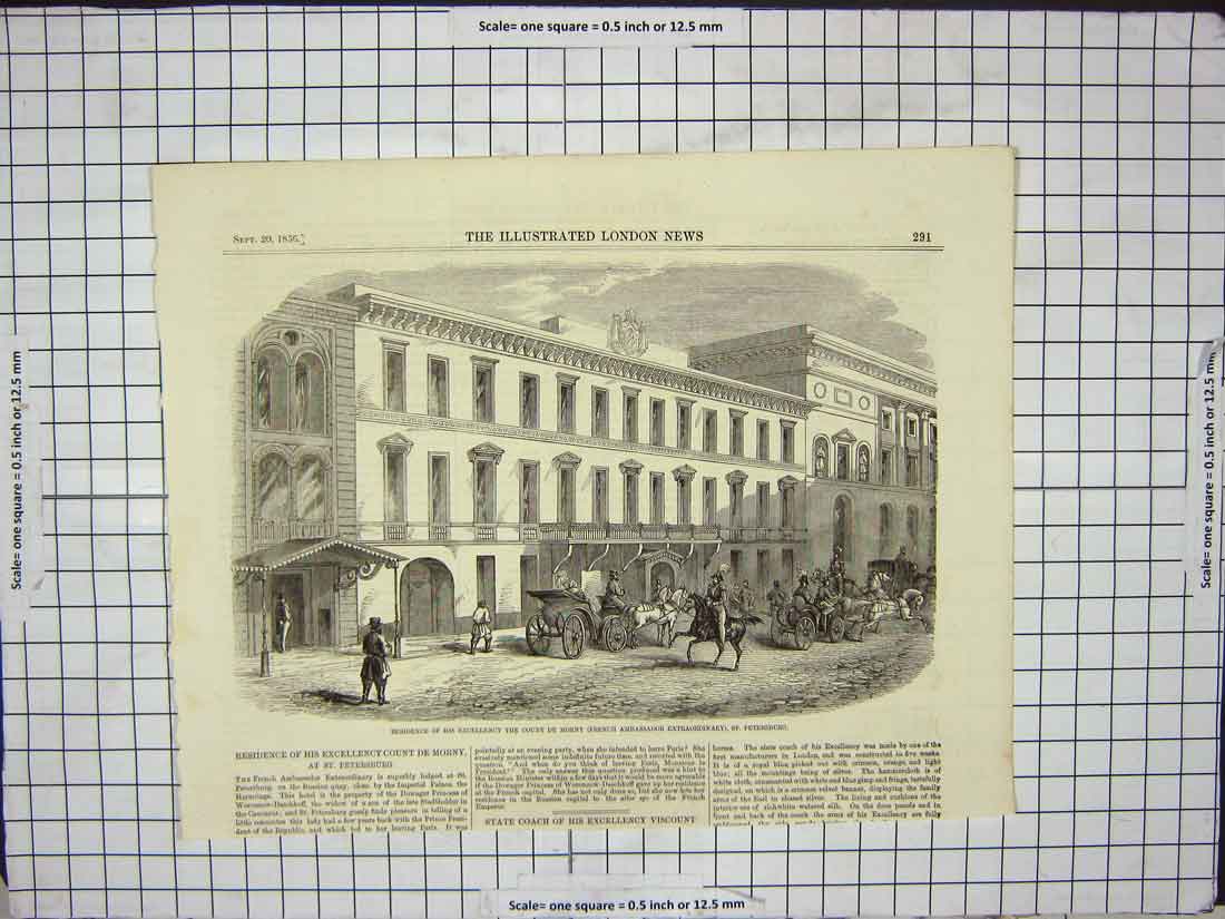 Original Old Antique Print 1856 Count De Morny French Ambassador St. Petersburg