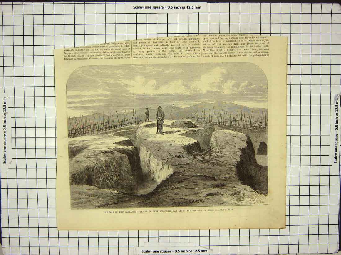 Original Old Antique Print War New Zealand Puke Wharangi Pah Siers Fine Art