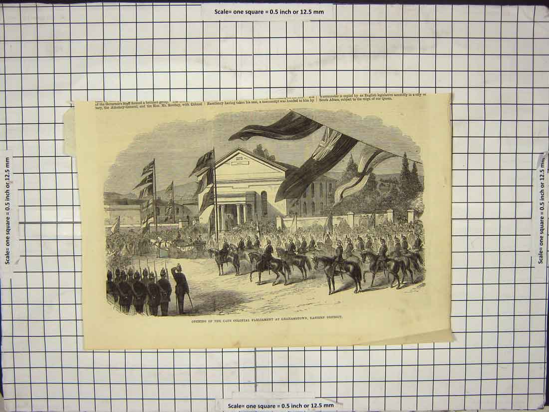 Original Old Antique Print Opening Cape Colonial Parliament Grahamstown Siers