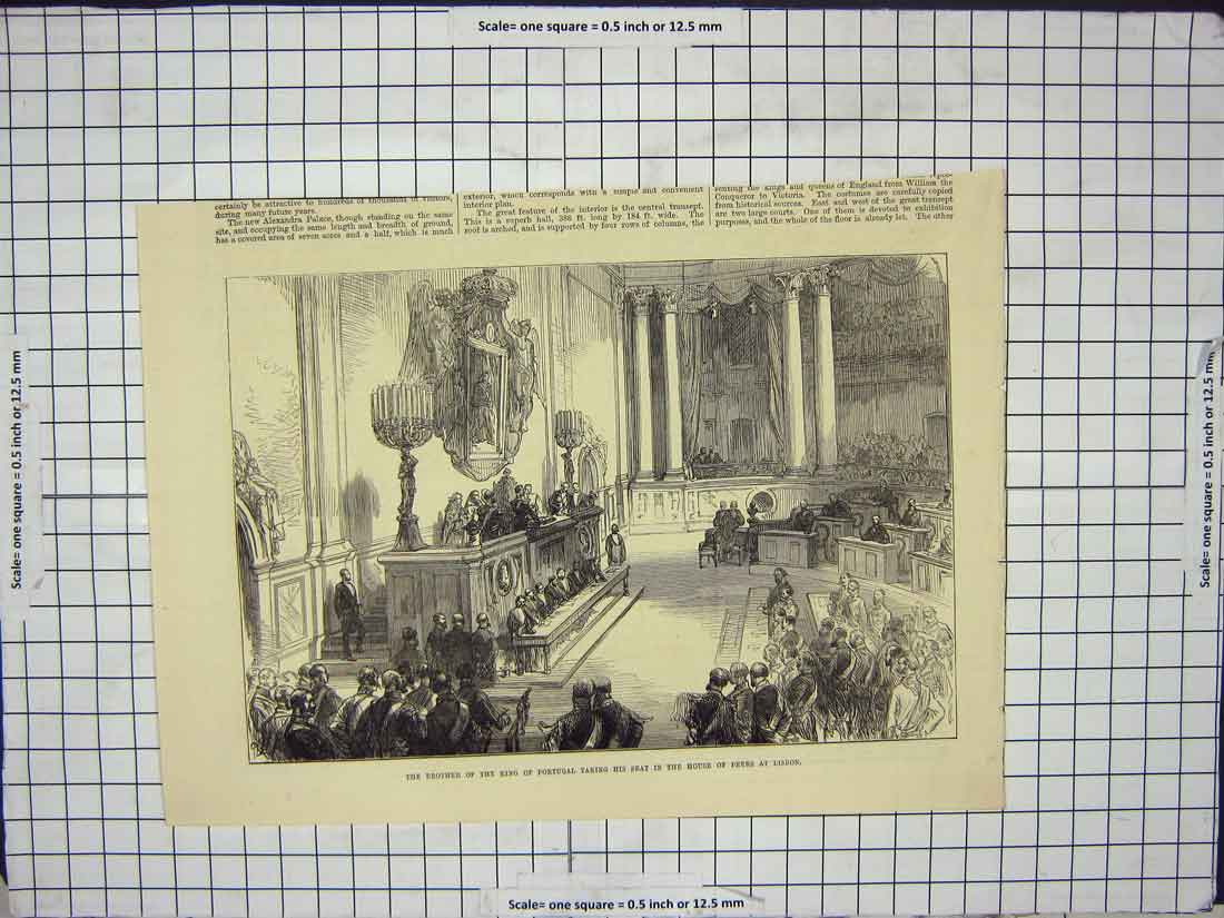 Original Old Antique Print Brother King Portugal House Peers Lisbon Meeting