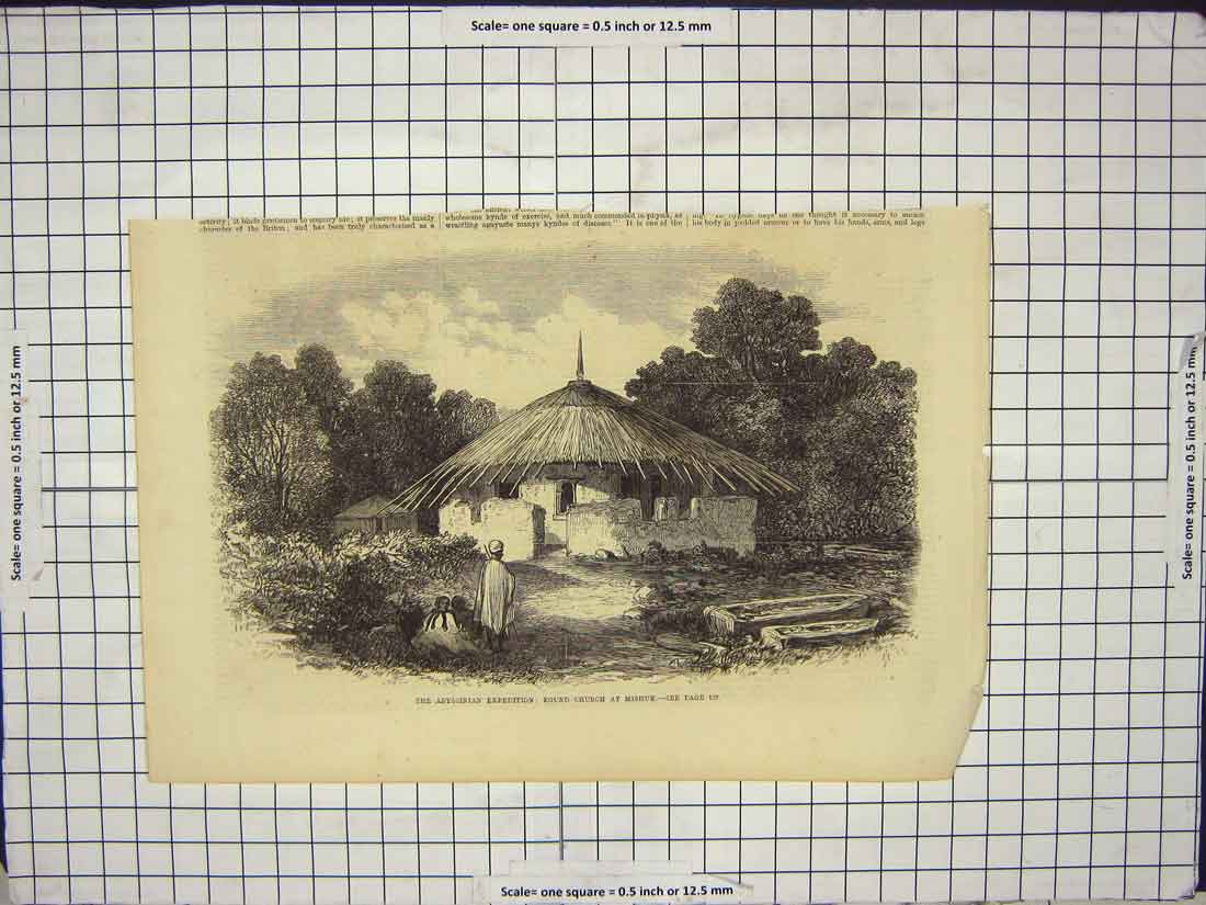 Original Old Antique Print Abyssinian Expedition Round Church Mishuk Fine Art