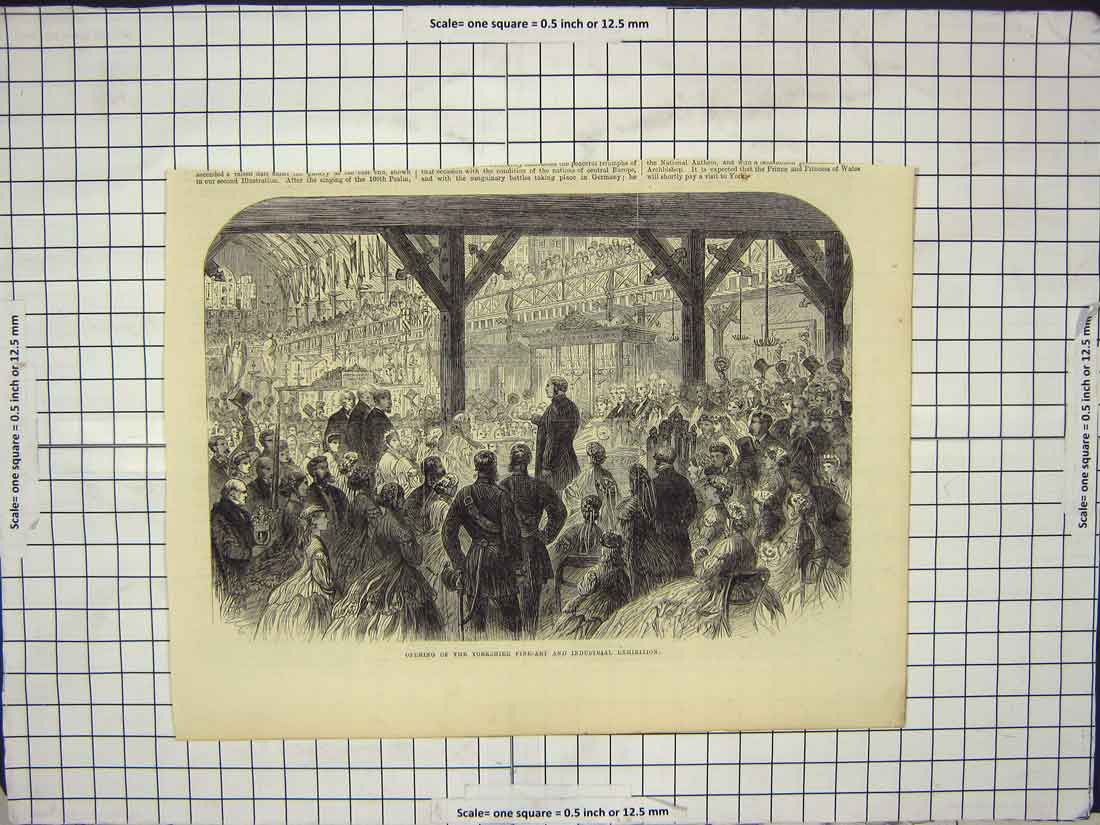 Old Antique Print Opening Yorkshire Fine Art Industrial Exhibition People