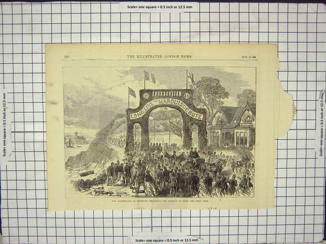 Original Old Antique Print 1868 Magistrates Rothesay Marquis Bute Horses Coach
