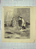 Original Old Antique Print 1866 Young Boys Model Boat Sea Cliffs 19th