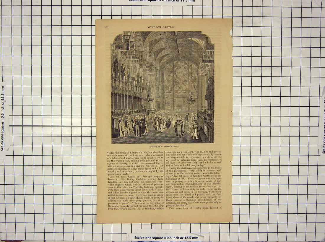 Original Old Antique Print Interior St. George'S Chapel Windsor Castle London