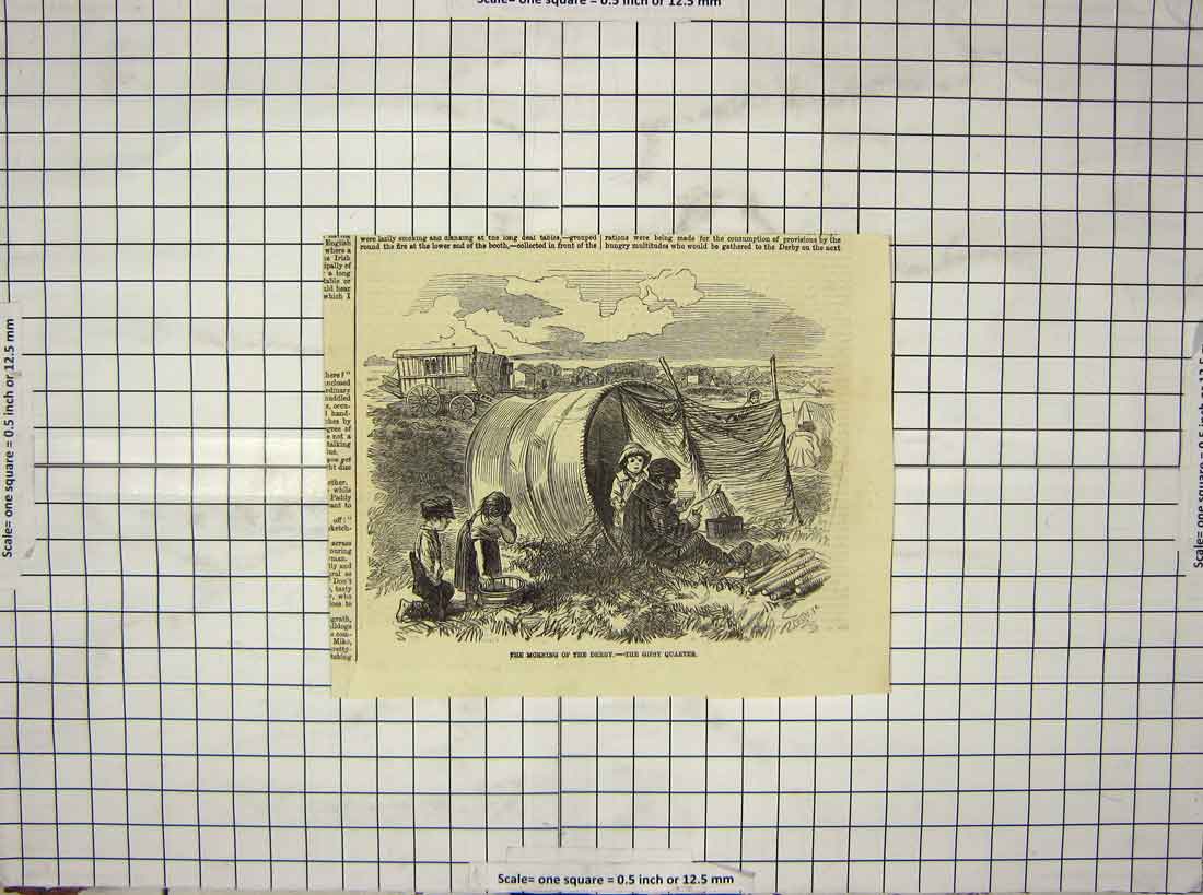 Original Old Antique Print Gypsy Camp Morning Derby Horse Racing Sport