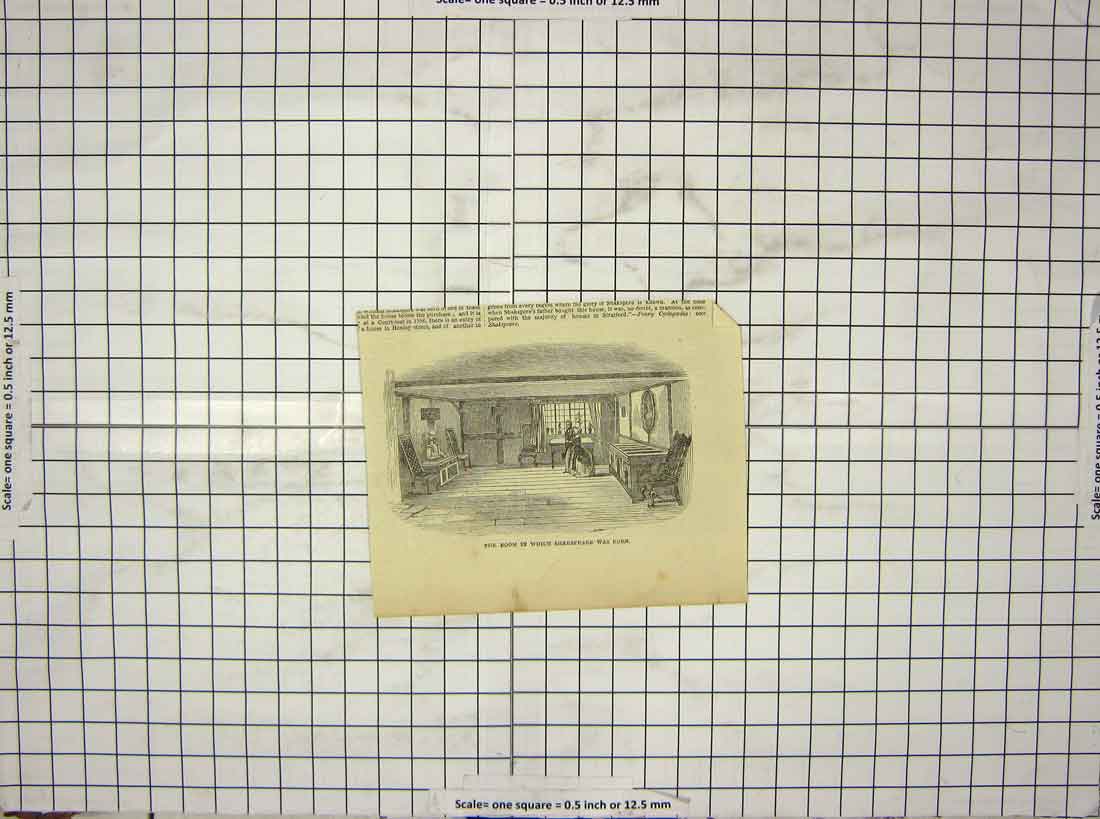 Original Old Antique Print View Room Shakspeare Born Furniture
