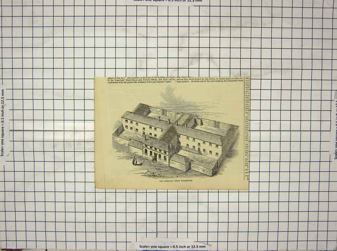 Original Old Antique Print View Andover Union Workhouse Building