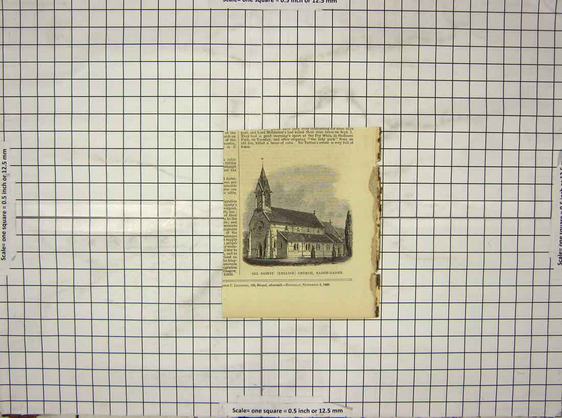 Old Antique Print 1868 All Saints English Church Baden-Baden Architecture 19th