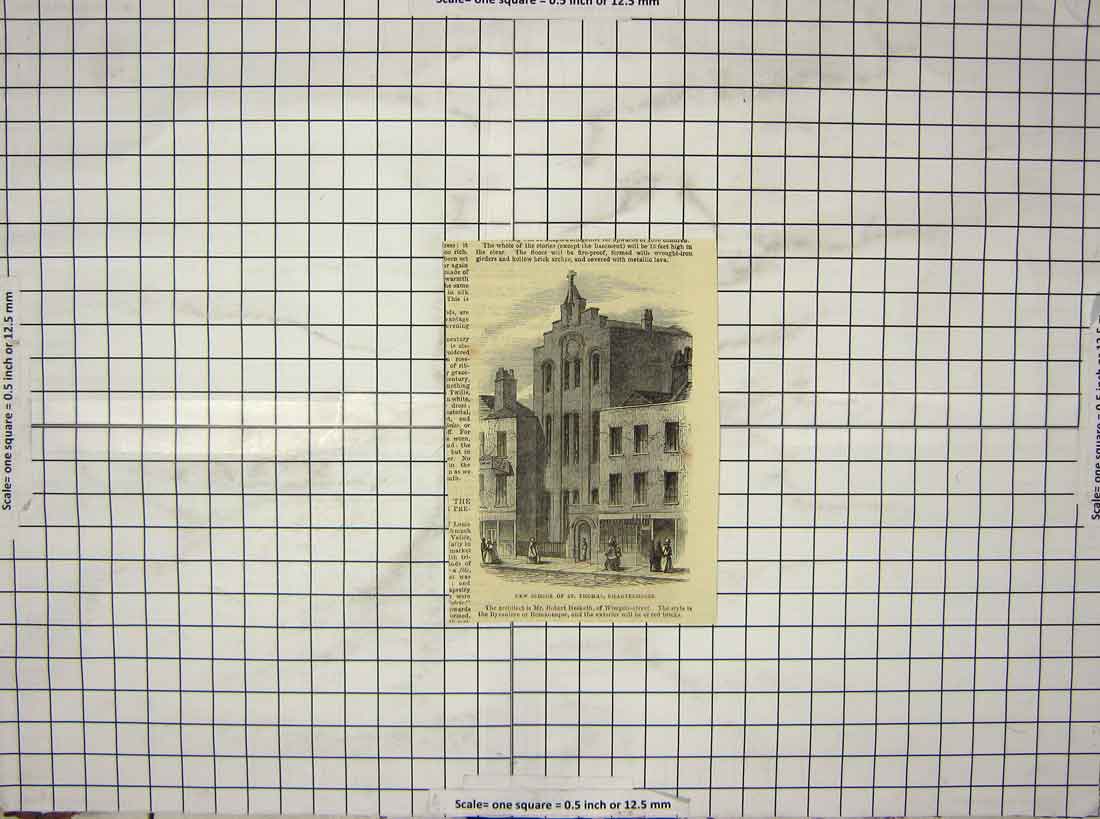 Original Old Antique Print New School St. Thomas Charterhouse England